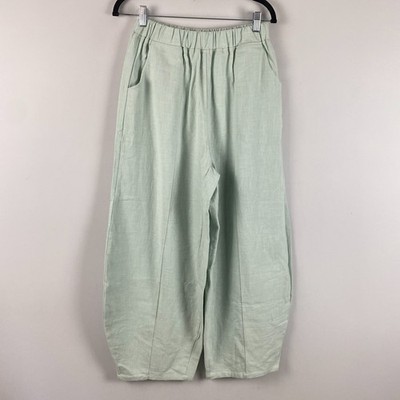 IXIMO Pull-On Linen Cotton Barrel Pants Ankle Baggy Lagenlook Size M Mint Green