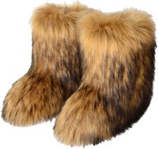 Women's Faux Fur Boots Furry Mid Calf Comfortable Outdoor Flat...