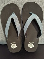 Yellow Box Fabula Flip Flops Women's Size 8M Black Blue Sparkle Straps