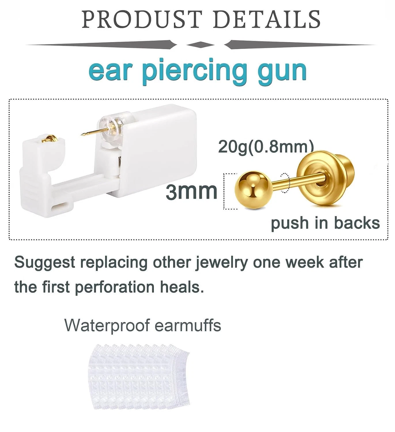 3 Pairs Ear Piercing Kit Gold Ear Piercing Gun Kit Disposable Self Piercing Earr image 2