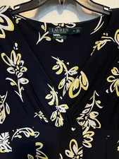 LAUREN by Ralph Lauren Navy Floral Faux Wrap Dress Yellow White Print Size 8P