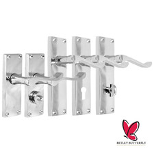 Door Handle Modern Victorian Scroll Chrome handles, Bath Lock Latch 118 x42mm