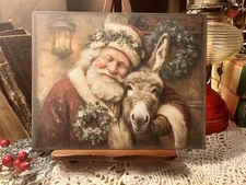Santa with Donkey, Christmas Handcrafted Plaque / Sign