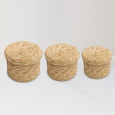 Image of Round Storage Baskets 3 Pack, Woven Storage Basket Bins, Rustic Decorative