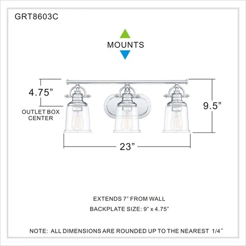 Quoizel Grant 23" Wide Polished Chrome 3-Light Bath Light - Picture 5 of 5