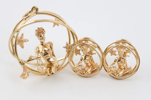 William Ruser 14k Yellow Gold Zodiac Libra Pendant & Earring Set (37.94g.)