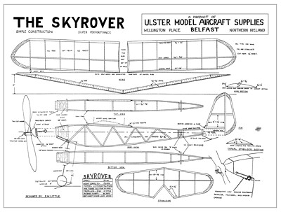 Ulster Models Belfast Skyrover Vintage Freiflug Gummi Modellplan