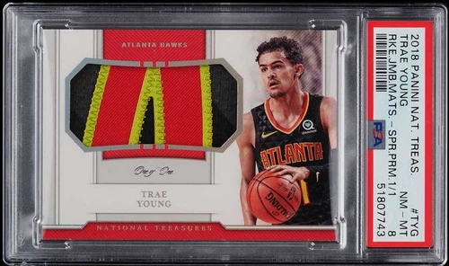 2018 NATIONAL TREASURES TRAE YOUNG ROOKIE RC PATCH 1/1 #RJ-TYG PSA 8 NM-MT
