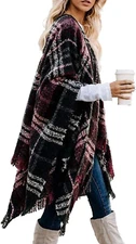 Womens Ponchos and Wraps,Juniors Knit Open Front Boho Buffalo Cardigan Oversized