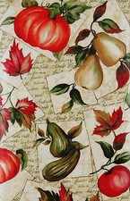 Autumn Harvest Fruits and Foliage Vinyl Flannel Back Tablecloth Various Sizes