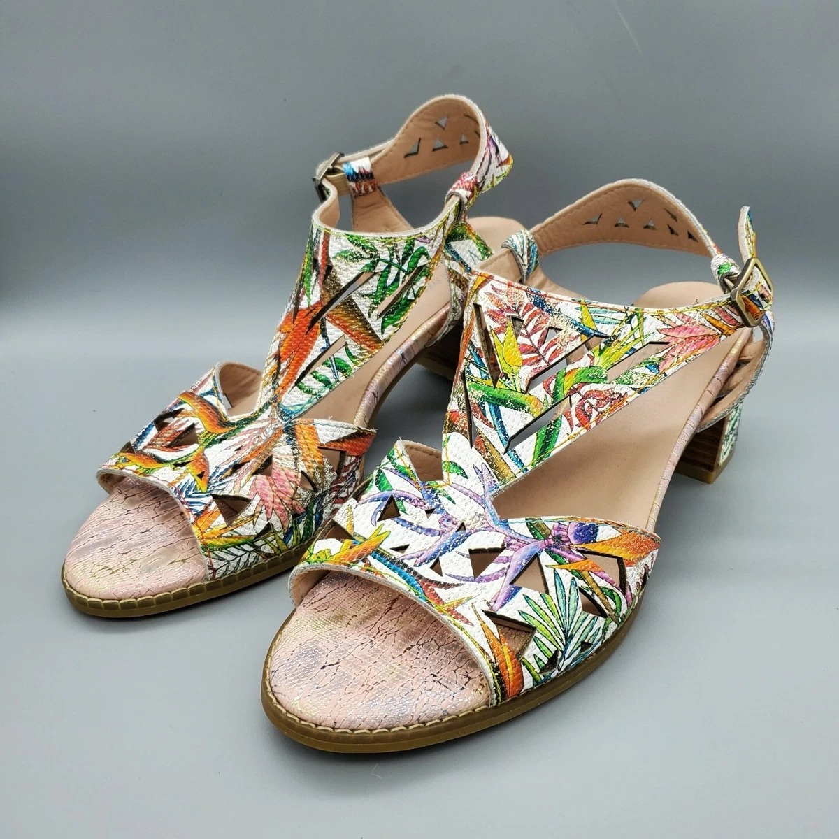 L artiste by Spring Step Calpie City Sandals Heels Size 41 US 10 Floral Shoe 99