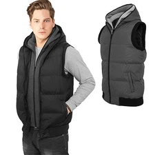 Urban Classics Jacket Vest Mens Quilted Jacket Double Hooded Vest