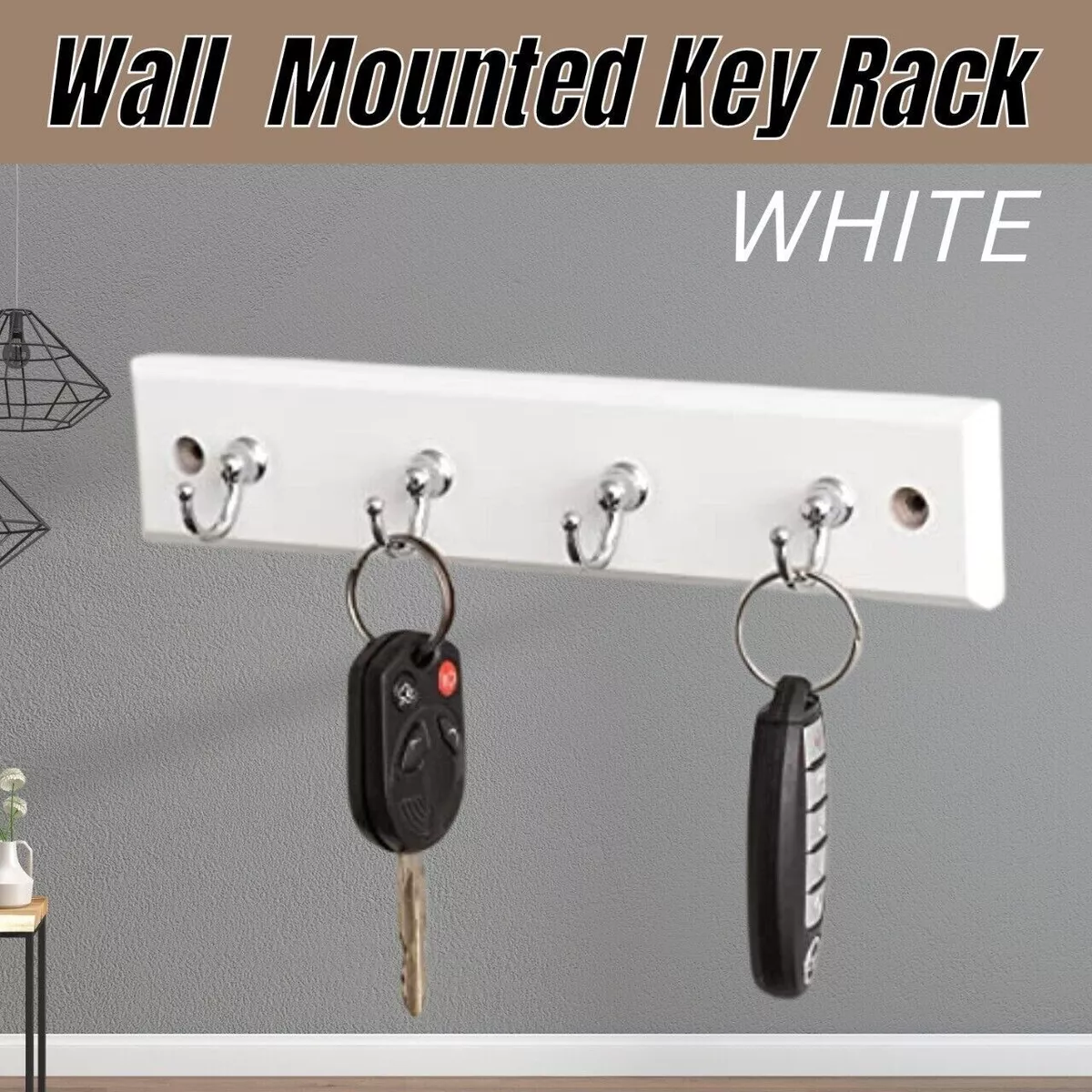 White 4-Hook Wall-Mounted Key Holder