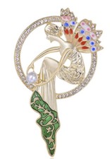 STUNNING ART NOUVEAU STYLE ETHEREAL FAIRY RHINESTONE FAUX PEARL GOLD TONE BROOCH