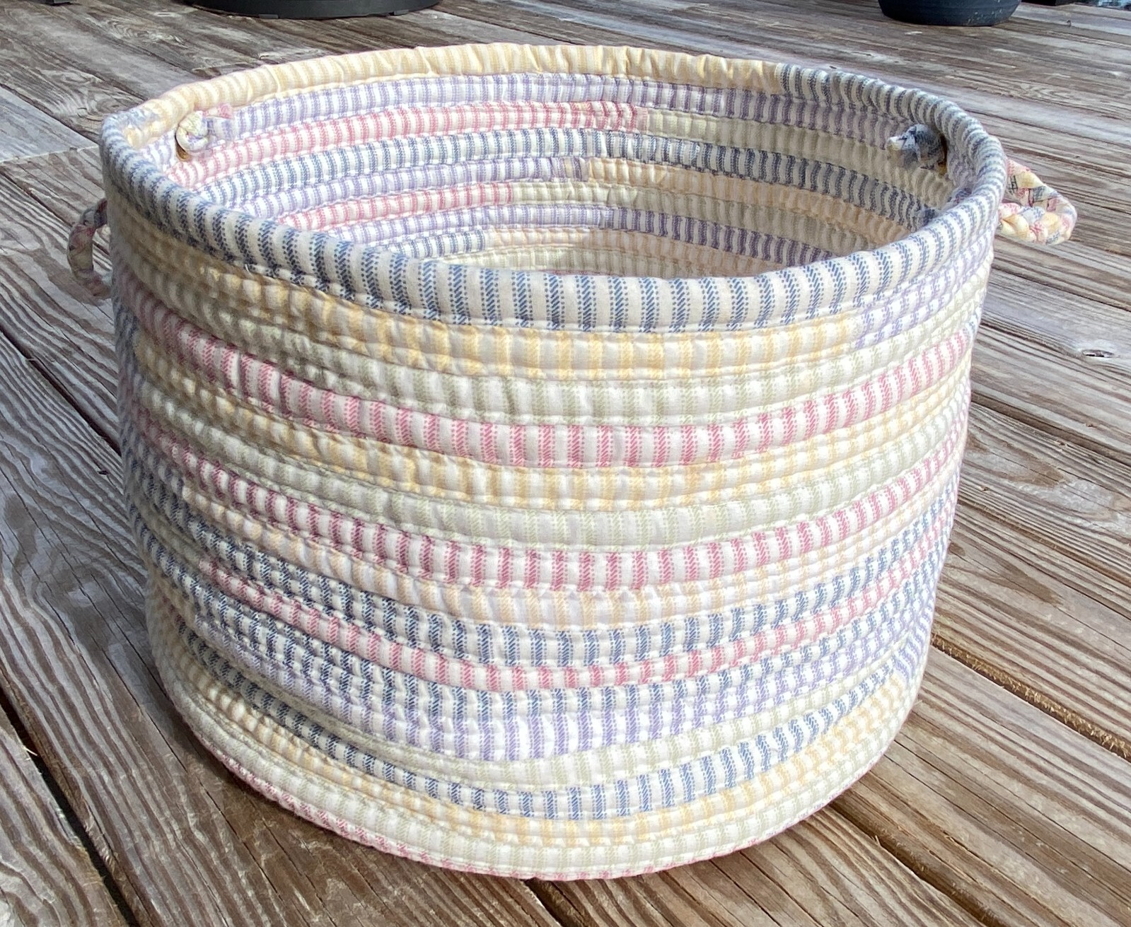 Fabric Storage Basket-Braided Ticking Stripe-pink/blue/grn/yel/purple-18" x 12"