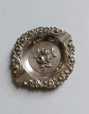 Antique Art Nouveau Ladies Ashtray Repousse Three Roses 800 German Silver 
