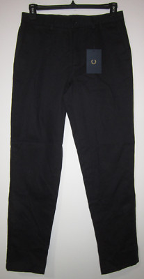 FRED PERRY Classic Trouser Casual Pants Flat Front Dark Navy Sz 32 R