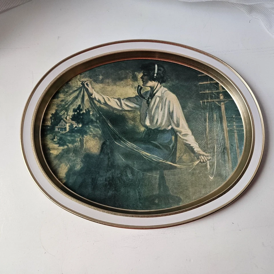 Vintage Tin Metal Serving Tray Lot Christmas Pepsi Colonial Operator MCM decor - Image 2 of 4