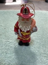 Firefighter Santa With Fire Hose And Axe Christmas Ornament 4 Inches