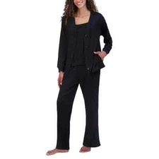 Live 2 Lounge Women's 3-Piece Cardigan Tank and Pant Lounge Set, Black, M