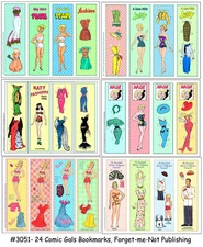 24 COMIC GALS Bookmarks to Cut-&-Use, Archival CardStock, 6 pgs