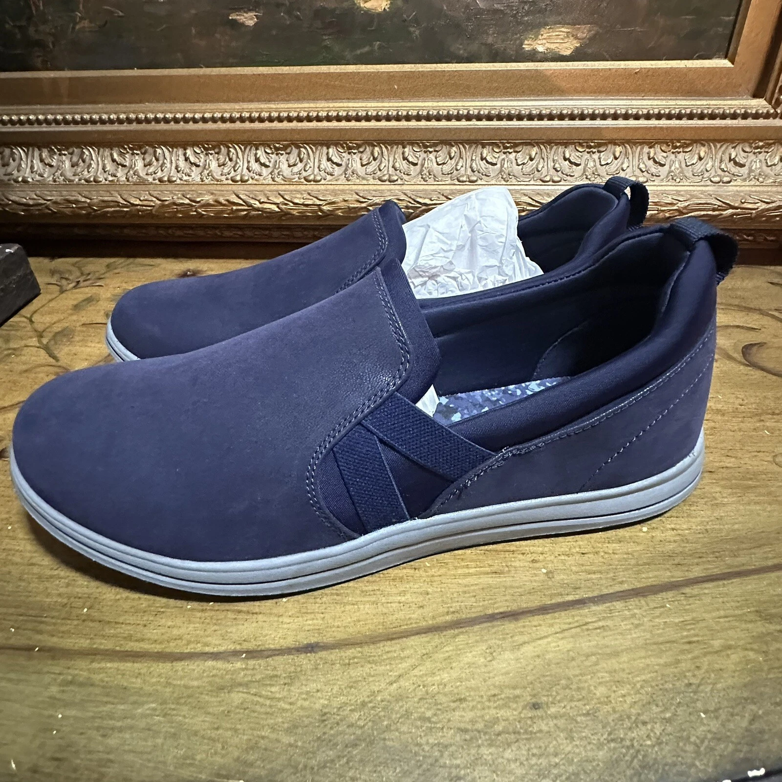 Mocassino Clarks donna brezza Bali piatto blu scuro sintetico 10 W nuovissimo in scatola