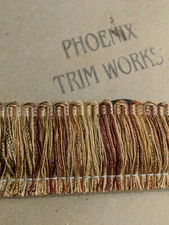Vtg PHOENIX TRIM WORKS 20852 G333 Thick 2” Brush Fringe Trim Gold Rust Tan 12 Yd
