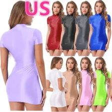 Women's Bodycon Dress Slim Fit Glossy Stretchy Party Club Pencil Mini Dresses