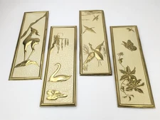 VTG 4 Mid Century Wall Art Gold Deer Duck Pressed Brass 3D Relief MCM HOLLAND