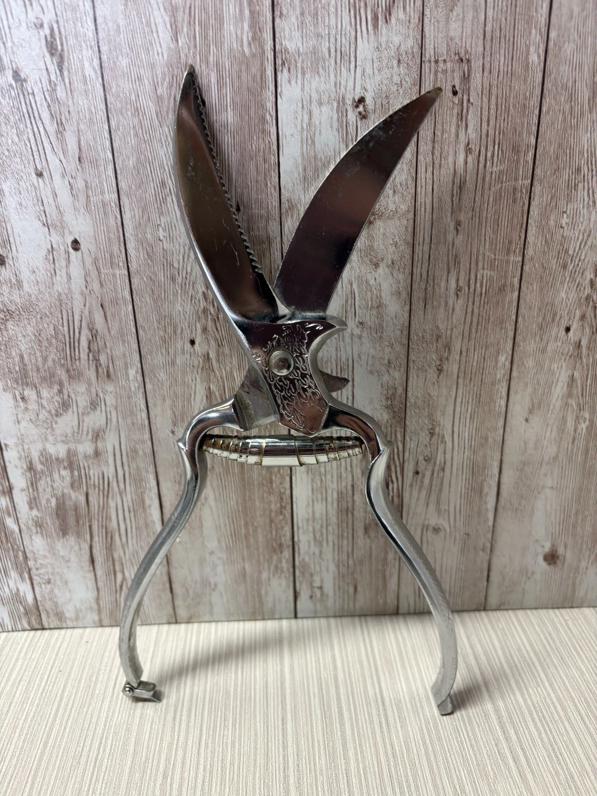 Vintage Italy Chrome Poultry Meat Shears 10.5” Vernickelt Verchromt FREE SHIP