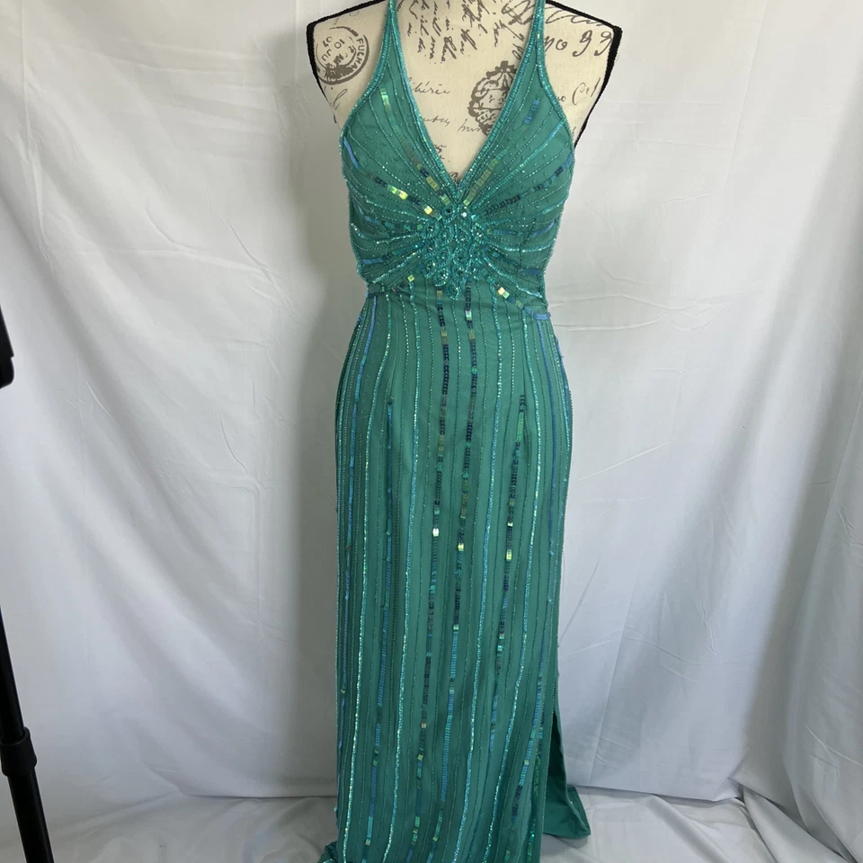 Sean Collection Women's Mermaid Lined Sequin Sea Green Gown Formal Sm - Image 3 of 4