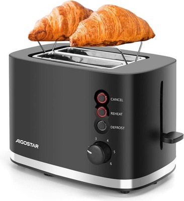 2 Scheiben Toaster mit 1,5'' breitem Schlitz, 800W schwarz mit Warmhalterost, klein niedriges Watt