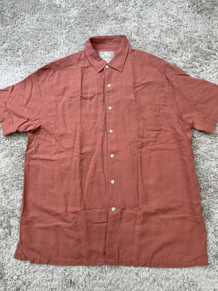 Margaritaville Shirt Mens XL Rust Red Linen Blend Short Sleeve Button Up Casual - Image 2 of 4