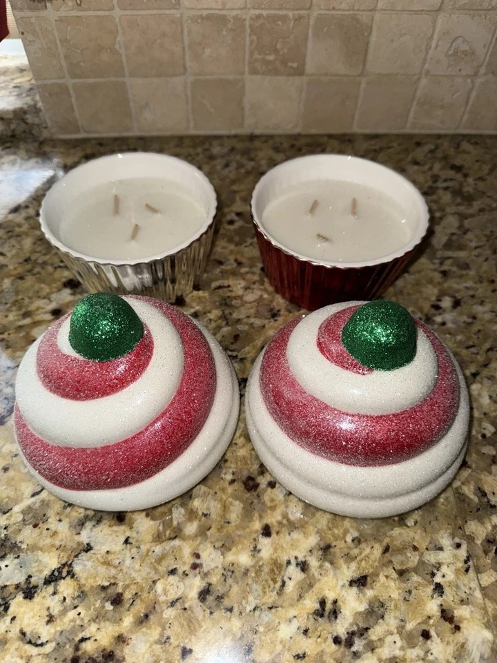 Homeworx Set Of 2 Glitter Cupcake Shaped 3 Wick Christmas Candle Warm Vanilla - Image 2 of 4
