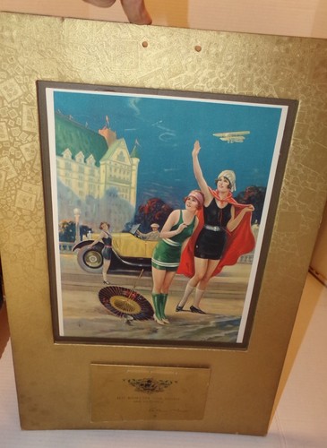 Vintage 1932 Art Deco Sexy Flapper Girls Car Airplane Pin-Up Calendar 15x21