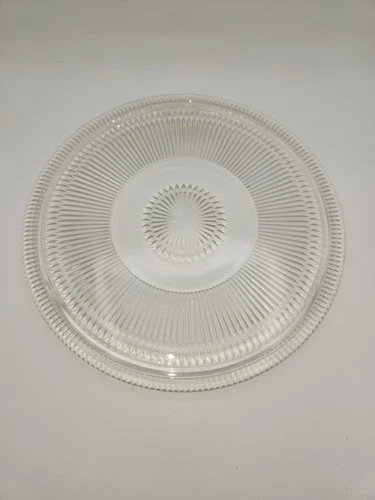 Vintage Clear Pressed Glass Jeanette Anniversary Footed Cake Plate 12" Ribbed