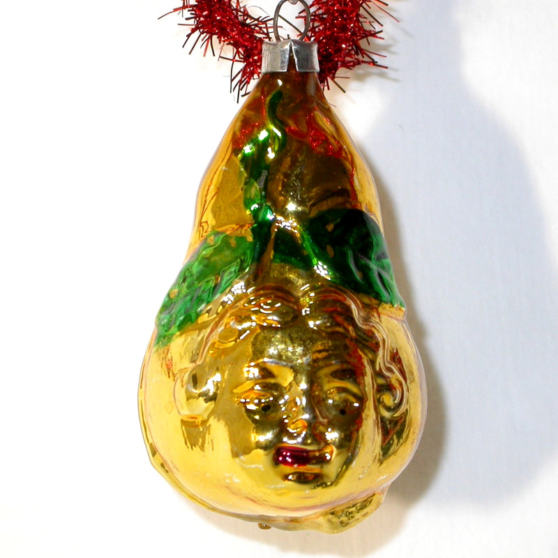 Vtg Mercury Glass Pear Face Anthropomorphic Christmas Ornament Fruit W Germany