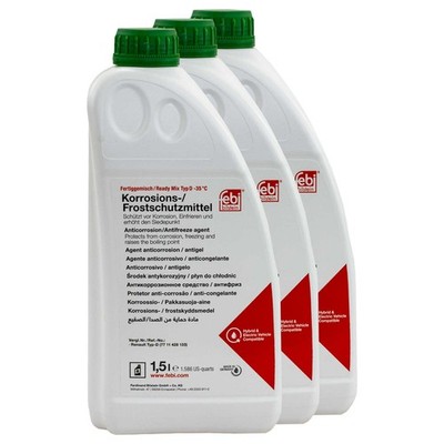 Kühlerfrostschutz Febi -35°C Fertiggemisch 3 X 1,5 Liter Grün für Dacia Renault