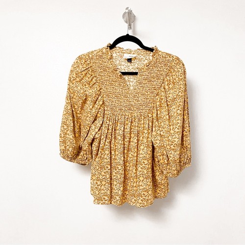 Universal Thread Fall Peasant Bubble Sleeve Floral Top Yellow Orange Small