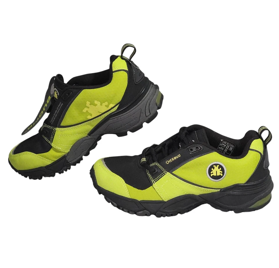 Sapatos Icebug Gryllo Feminino 6 Preto Verde Neon BUGrip Metal Studs Caminhada Corrida - Imagem 2 de 4