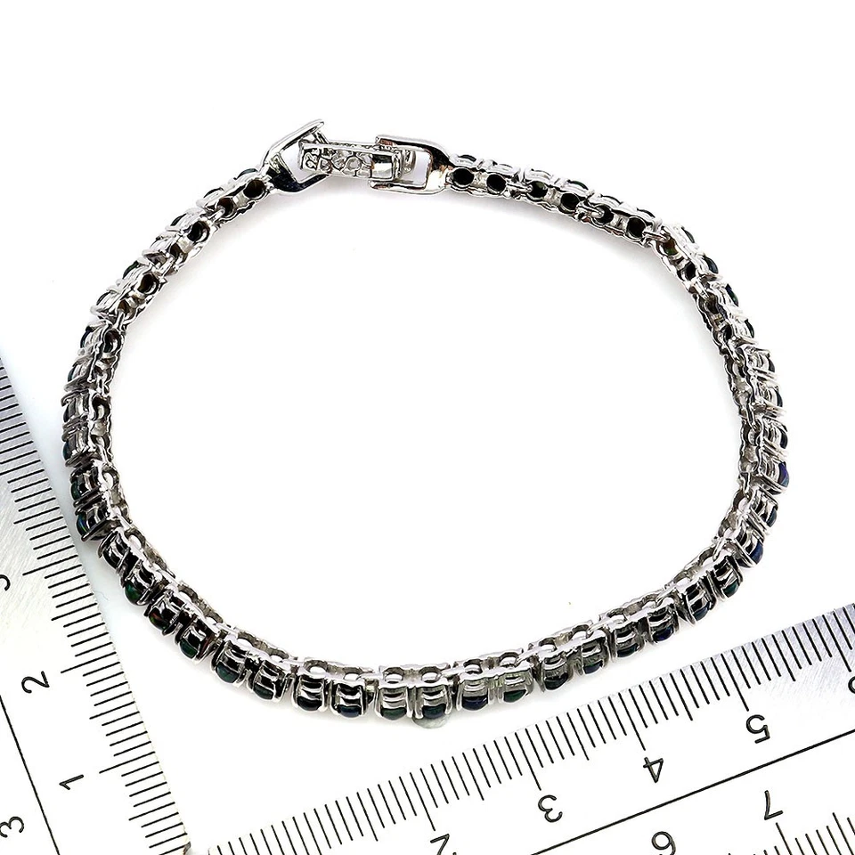 925 Пробы браслет круглый черный опал 3 мм натуральный драгоценный камень ювелирные изделия 7 дюймов - Изображение 3 из 4