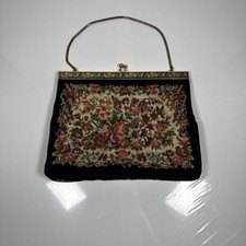 Vintage Tapestry Purse Handbag FloralDecorative Gold Metal Chain Strap Lined i2 