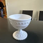 Vintage white milk glass footed compote bowl/pedestal goblet 1940-50s Midcentury