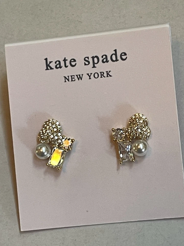Pendientes Kate Spade Ramo Lanzamiento Ramo Cristal Perla Tachuelas Oro Nuevos con Etiquetas Foto 4 de 4