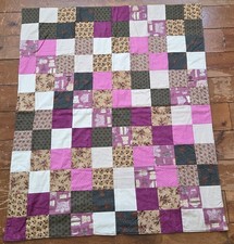 Handmade Patchwork Quilt Floral Pink Purple Victorian Feminine 35" x 42" Squares