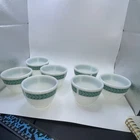 Vintage Corning Ware Sugar Bowl Milk Glass Autumn Bands Green Laurel Leaf 7 pce