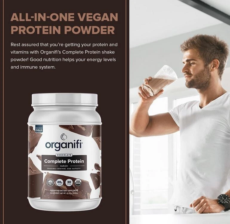 Organifi Completo Proteína Sabor Chocolate - Orgánico Vegano A Base de Plantas - 30 Porciones. Foto 3 de 4