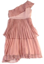 True Decadence Glamorous Pleated Tiered One-Shoulder Dress Dusty Pink Size L