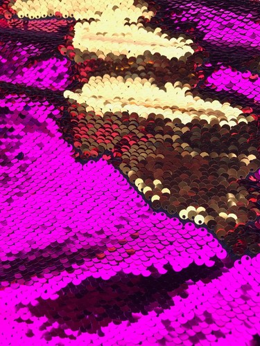 5mm Mermaid Sequin Fuchsia Pink/Gold Flip Reversible fabric Sold By yard - Picture 7 of 7
