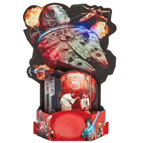 Hallmark Birthday Card ~ Star Wars LIGHT & SOUND POP UP Battle Scene Vader Luke - Picture 2 of 4